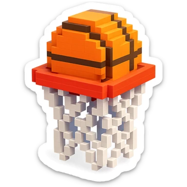 Voxel-style basketball in a net, no background, variation 5. sticker