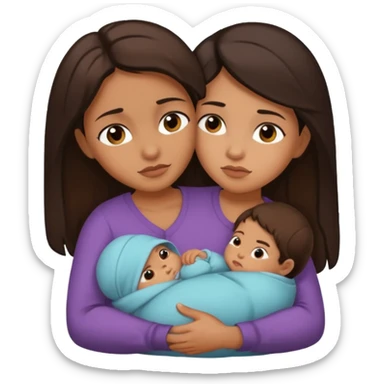 A woman holds her baby in her hands hugs him and looks a little agressive  sticker