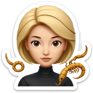 Scorpio zodiac signA 3D cartoon woman with a scorpion-shaped hairstyle, confident expression, smooth skin tone, Memoji-style. sticker