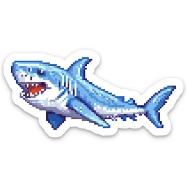 2-legged shark, sideways, smiling, wearing blue Nike sneakers sticker