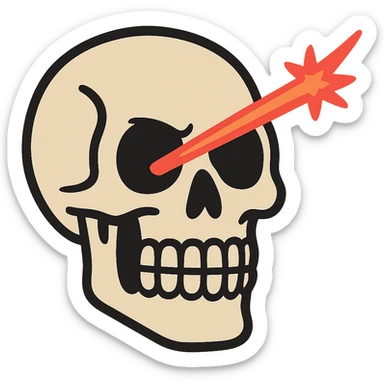 flat toon style skull grinding teeth with laser from one eye sticker