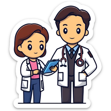male doctor using stethoscope on female patient sticker