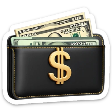Rich emoji style black leather wallet with dollar bills, luxury money vibe, premium 3D emoji, ultra clean, high detail, no background
 sticker
