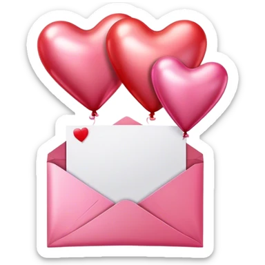 love letter in pink and red metallic heart-shaped balloons sticker