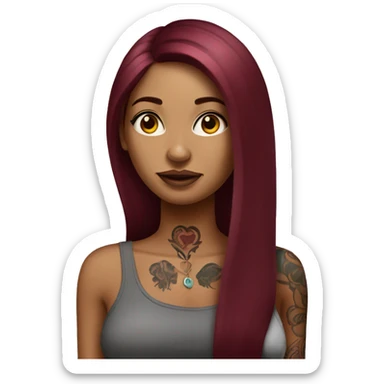 Tattooed woman with long straight burgundy hair sticker
