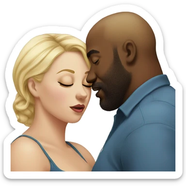 Fat blonde woman kissing bearded black man bald sticker