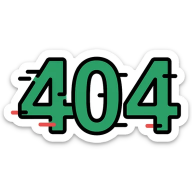 404 in green and black, color outline icon style, with a glitch effect sticker