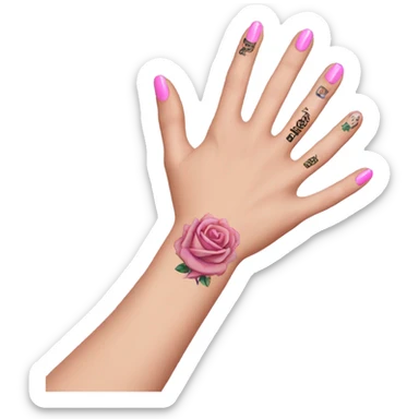 White girl arm with pink nails and tattoos sticker