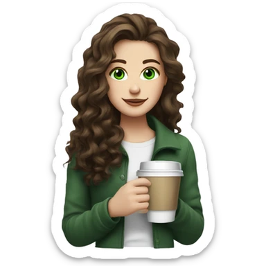 wavy hair brunette white girl with coffee with green eyes sticker
