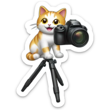 Happy cat with tripod and camera sticker