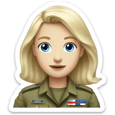 pale blonde girl with blue eyes in army uniform sticker