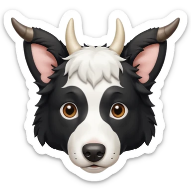 A black and white border collie with cow's horns. sticker