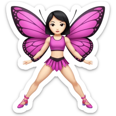 full body east asian woman black hair bob muscular build butterfly blade dancer sticker