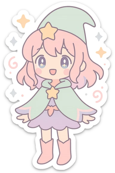 anime character, fantasy outfit, magical aura, detailed eyes, fantasy anime style sticker