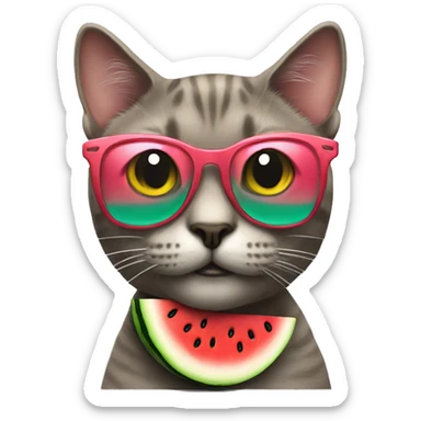 cat with body as watermelon wearing cool glasses sticker