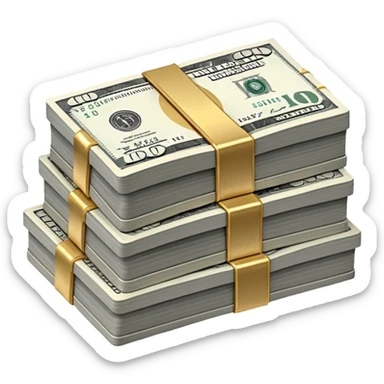 Metallic black-and-white money pack emoji, simple geometric stack of bills,minimal style
 sticker