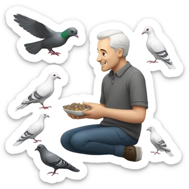 white man feeding pigeons sticker
