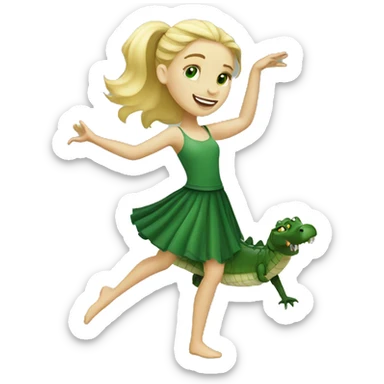 Blonde girl with green eyes dancing with crocodile  sticker
