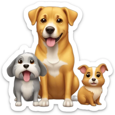 yellow dog, brown dog and a gray hamster sticker