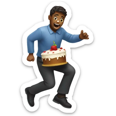 person tripping while holding a cake  sticker