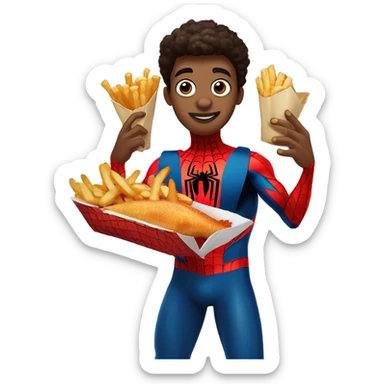 spider-man holding fish and chips sticker