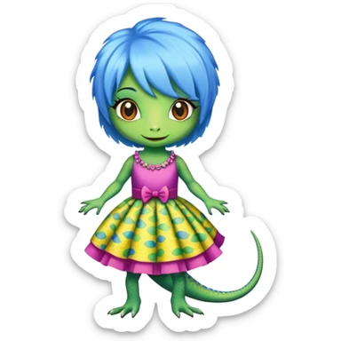 Lizard wearing dress and makeup and blue wig sticker