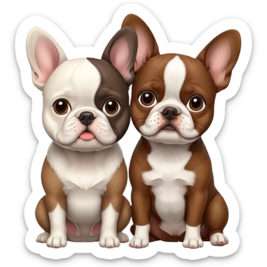 White French bulldog sitting next to brown Boston terrier sticker
