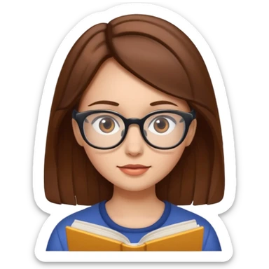 A girl with brown hair and reading glasses sticker