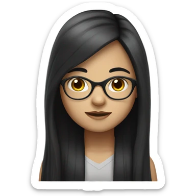 long haired white girl with glasses and black hair sticker
