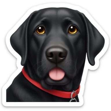 a black lab, with a red collar on, and a santa hat sticker