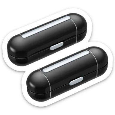 Minimalistic futuristic black medicine pills pack emoji, metallic black and white, reflective sleek surfaces, flat vector design, high-tech clean UI icon sticker