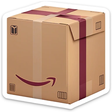 Amazon package with burgundy amazon logo sticker