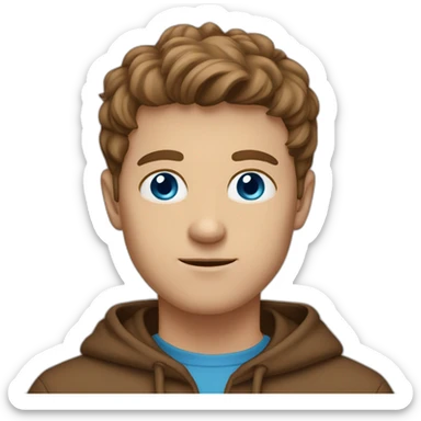 white guy with blue eyes and brown hair in a brown hoodie hoodie sticker