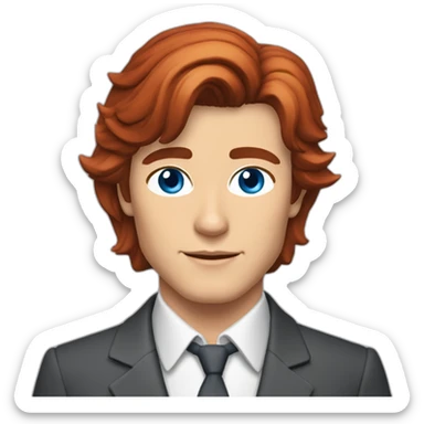 Alain Delon young computer scientist  blue eyes short red hair sticker