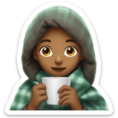 a girl drinking hot chocolate with blanket sticker