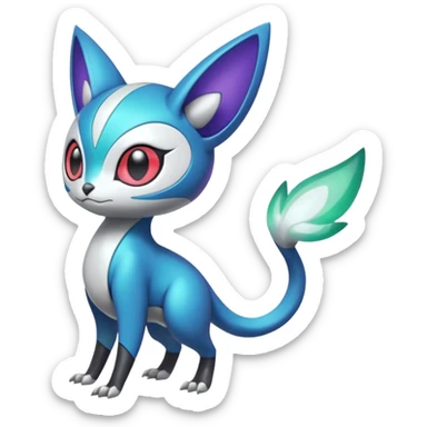 Shiny Colorful glowing glossy smooth soft silky Futuristic Cyber-Vernid-Trico-Meloetta-Latias-Koraidon-Peppercat-Protogen-Pokémon-Digimon-Fakémon-fusion-hybrid-creature sticker