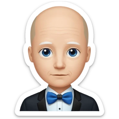 Bald with blue bow tie, midnight balck dress, middle age. sticker