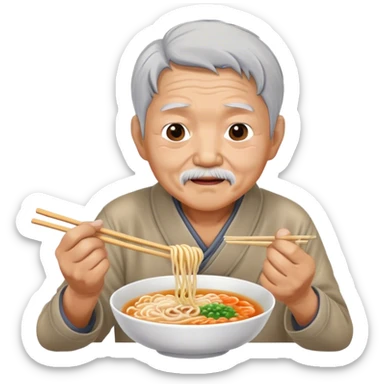 old asian man eating ramen sticker