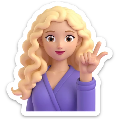 blonde girl with long curly hair holding up her hand in a stop gesture sticker