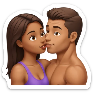 White buff man Kissing brown girl sticker