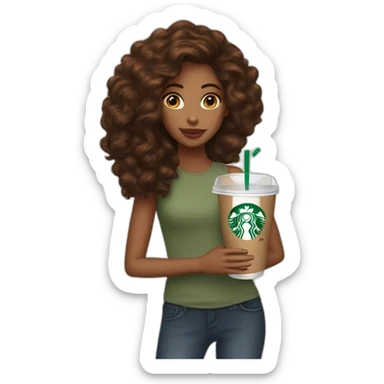 Starbucks cup cold drink with brown girl brown hair with Luis vittuon Bag sticker