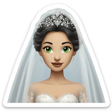 Hyper Realistic ornate ballgown long sleeve Wedding dress with diamanté on Russian bride with green eyes and long black hair with veil hyper realistic  sticker
