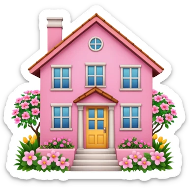Pink house with flowers sticker