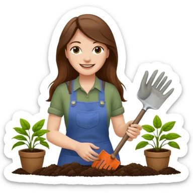 long brown hair white woman Gardening sticker