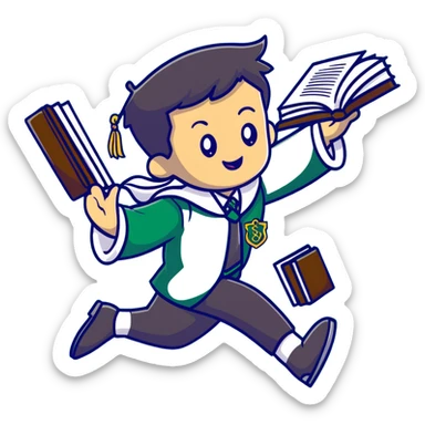 Slytherin student tripping and falling with books and wand flying sticker