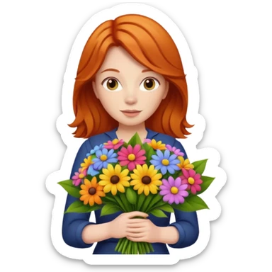 ginger hair woman with big bouquet of flowers sticker