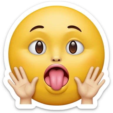 Yellow circle face with tongue out and hands on each side facing outward sticker