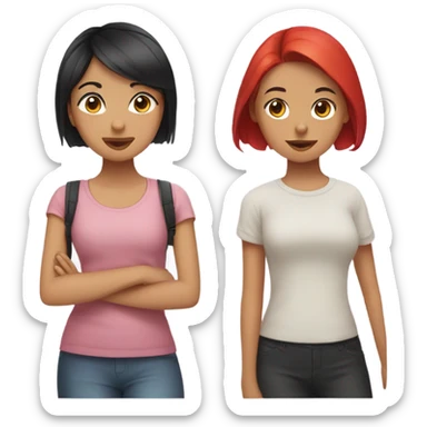 Three best friends; a Chinese girl, a Punjabi girl with red and black hair, and a Nepali girl with short hair sticker