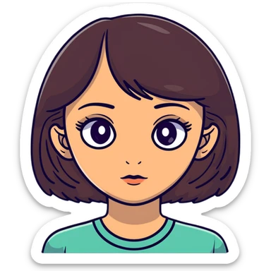 woman face with big eyes, medium skin tone, and dark hair sticker