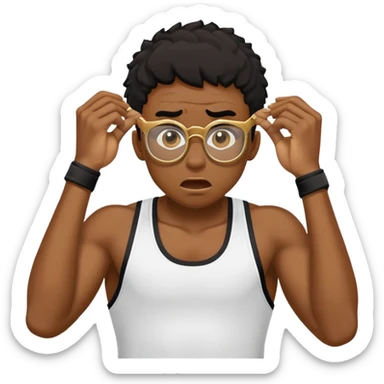 black boy athlete in stringer with gold glasses frustrated scared pulling hair sticker